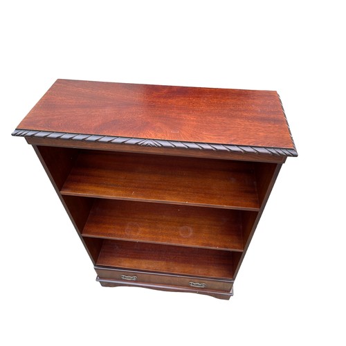 458 - A MAHOGANY ROPE EDGE BOOKSHELVES WITH DRAWER TO BASE **