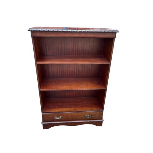 458 - A MAHOGANY ROPE EDGE BOOKSHELVES WITH DRAWER TO BASE **