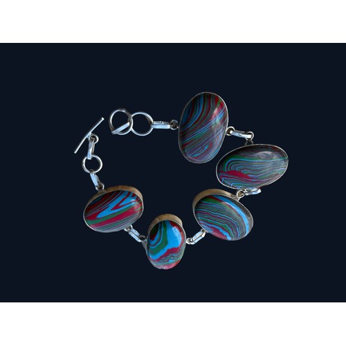 484 - A RAINBOW CALSILICA SILVER BRACELET