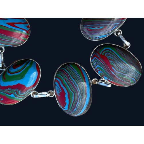 484 - A RAINBOW CALSILICA SILVER BRACELET