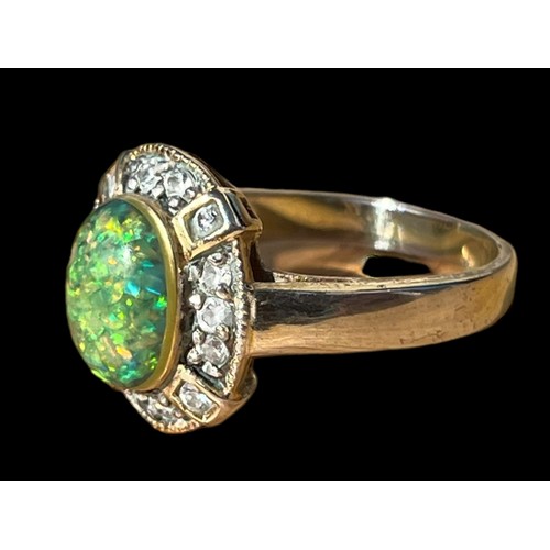 498 - AN OPAL AND WHITE SAPPHIRE RING SIZE P