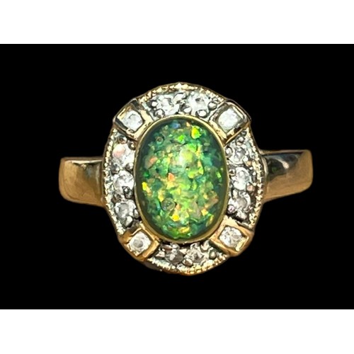 498 - AN OPAL AND WHITE SAPPHIRE RING SIZE P