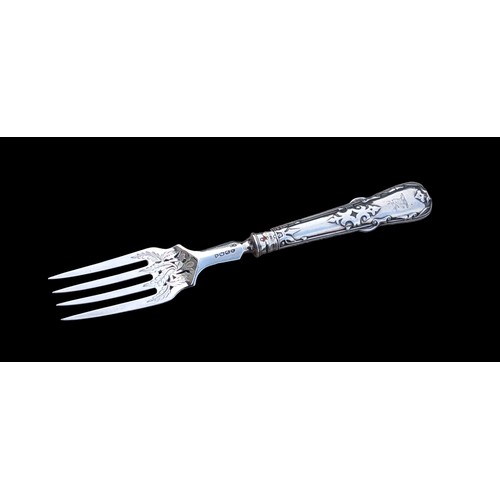 517 - A BEAUTIFULLY ORNATE VICTORIAN LONDON SILVER FORK 53.8G