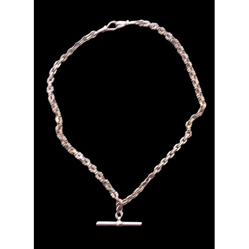 604 - A ROSE GOLD FANCY LINK ALBERT CHAIN WITH T BAR AND 2 SWIVEL CATCH 16