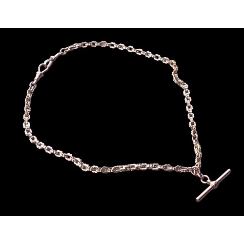 604 - A ROSE GOLD FANCY LINK ALBERT CHAIN WITH T BAR AND 2 SWIVEL CATCH 16