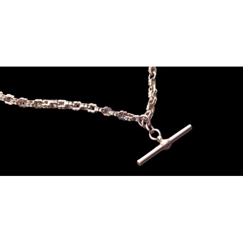 604 - A ROSE GOLD FANCY LINK ALBERT CHAIN WITH T BAR AND 2 SWIVEL CATCH 16