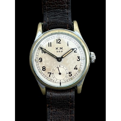 623 - ALPINA 592 KRIEGSMARINE WRIST WATCH BRASS CASE WITH TRACES OF CHROME .SUBSIDIARY SECOND HAND DIAL PO... 