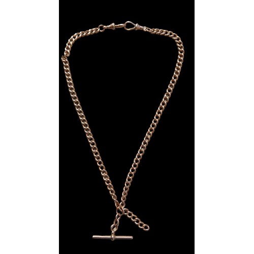 632 - A 9ct ROSE GOLD ALBERT CHAIN WITH T BAR EVERY LINK IS STAMPED AND A HEAVY   40grm