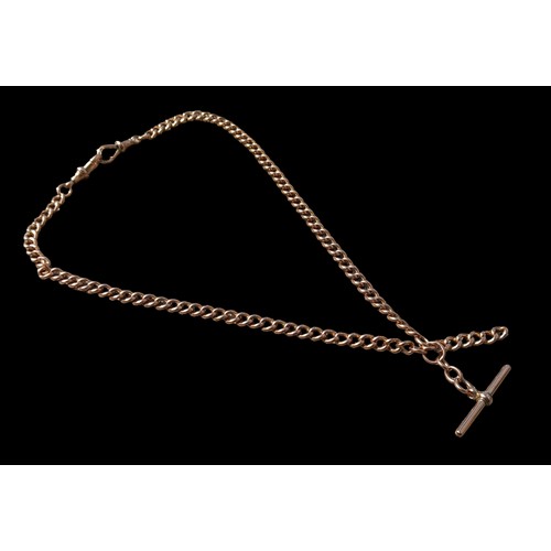 632 - A 9ct ROSE GOLD ALBERT CHAIN WITH T BAR EVERY LINK IS STAMPED AND A HEAVY   40grm