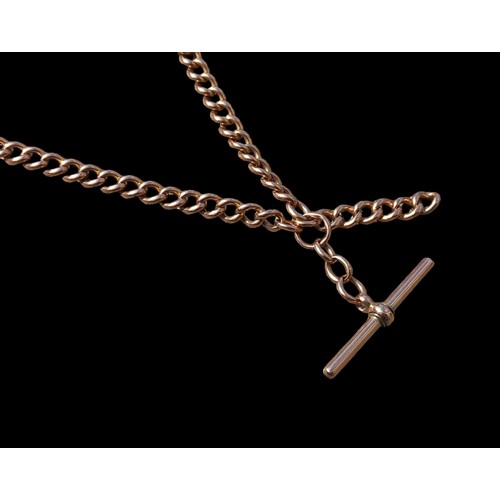 632 - A 9ct ROSE GOLD ALBERT CHAIN WITH T BAR EVERY LINK IS STAMPED AND A HEAVY   40grm