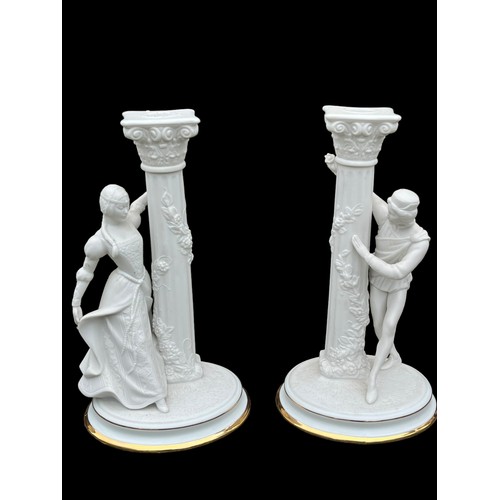 659 - A BEAUTIFUL PAIR OF ROMEO AND JULIET FINE PORCELAIN CANDLESTICK BY FRANKLIN MINT **