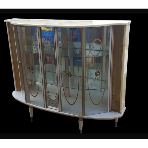 679 - MID CENTURY RETRO CHINA CABINET IN A MARBLE EFFECT FINISH **