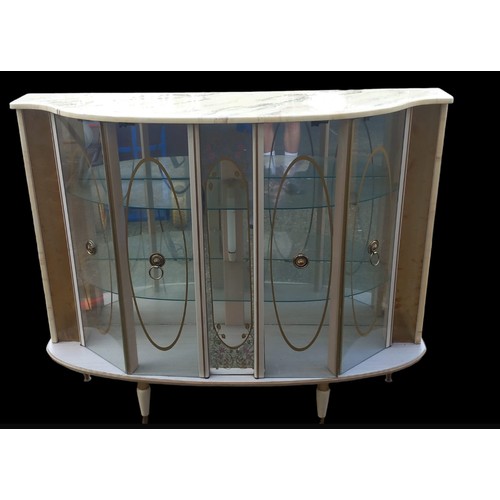 679 - MID CENTURY RETRO CHINA CABINET IN A MARBLE EFFECT FINISH **