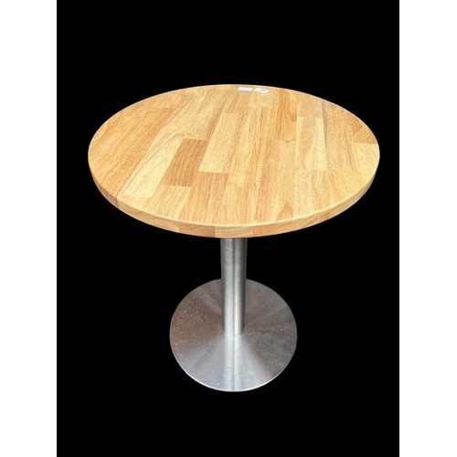 354 - A NEW BEECH TOPPED  BAR TABLE ON CHROME BASE 23.5 x 30