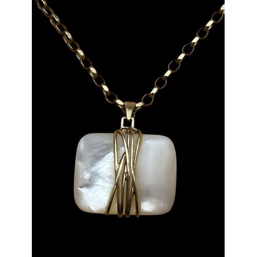 586 - A 9ct AND WHITE STONE FOB ON 9ct CHAIN  (CHAIN 4grm)