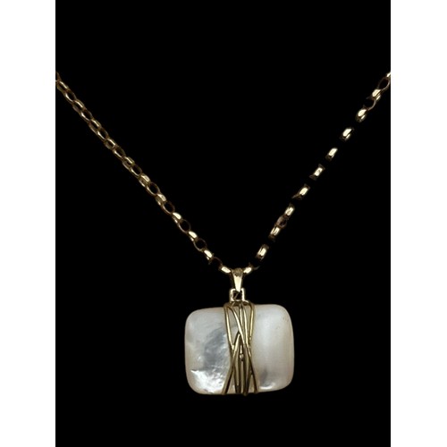 586 - A 9ct AND WHITE STONE FOB ON 9ct CHAIN  (CHAIN 4grm)