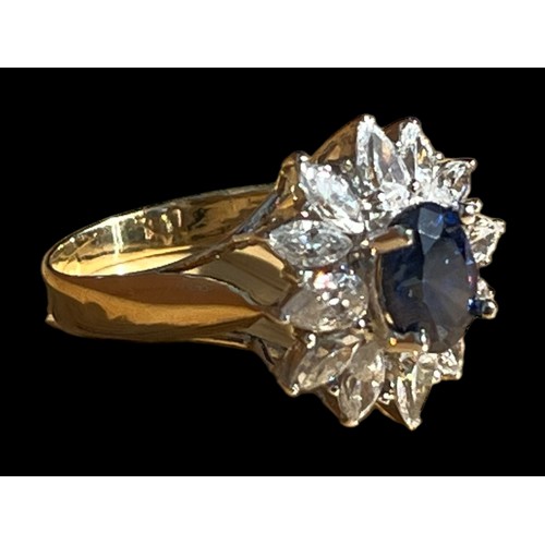 614 - A STUNNING 14CT GOLD ORNATE SAPPHIRE RING