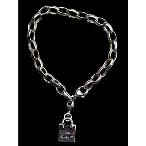 298 - A SILVER BELCHER LINK BRACELET LOBSTER CATCH WITH THOMAS SABO FASHION QUEEN SHOPING BAG CHARM