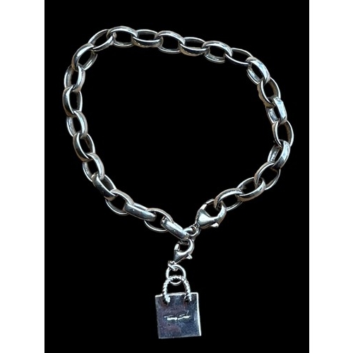 298 - A SILVER BELCHER LINK BRACELET LOBSTER CATCH WITH THOMAS SABO FASHION QUEEN SHOPING BAG CHARM