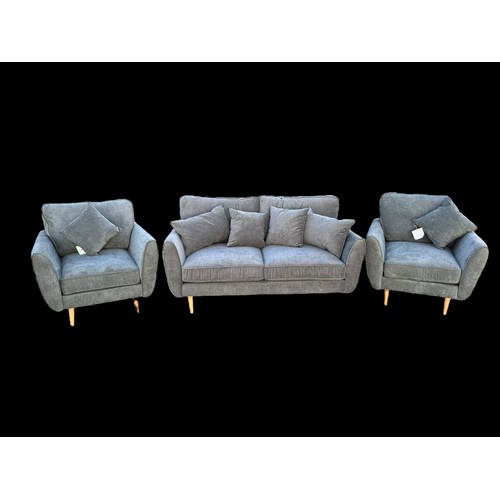 463 - A NEW 3 PIECE GREY CLOTH SUITE ON BEECH LEG