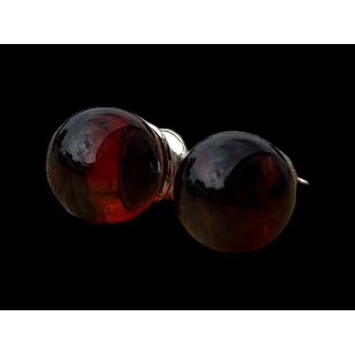 490A - A PAIR OF SILVER AMBER SET EARRINGS