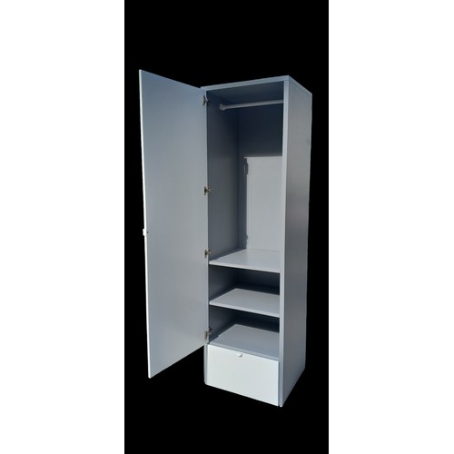 10 - A WHITE AND GREY SINGLE DOOR ROBE WITH DRAWER