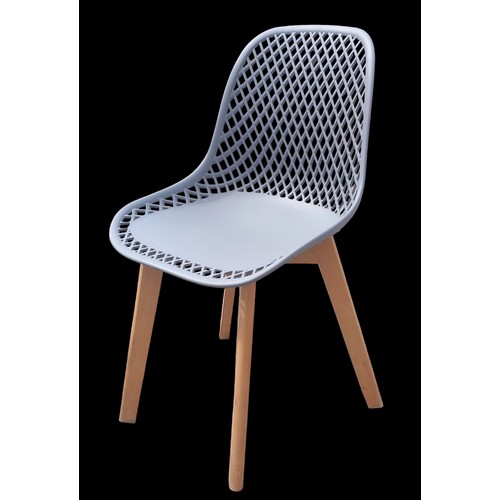 110 - A SET OF 4 MODERN OPENWORK BACKED CHAIRS ON BEECH FRAMES