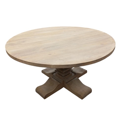 100A - A NEW LARGE CIRCULAR DINING TABLE ON A HEAVY POD BASE IN A WASHED EFFECT FINISH