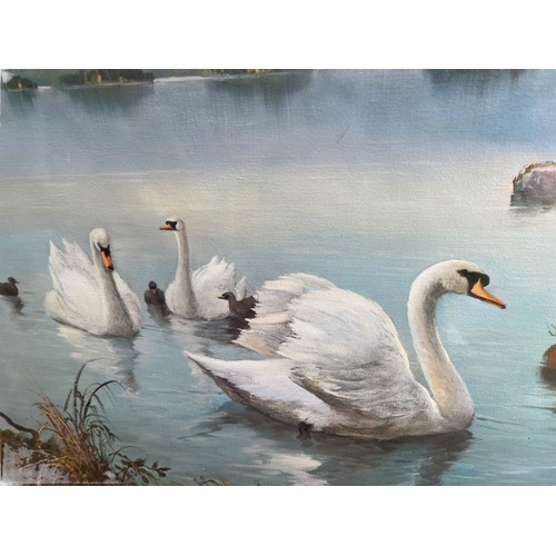 75 - FRAMED SIGNED PRINT SWANS ON LAKE BY N.GERO