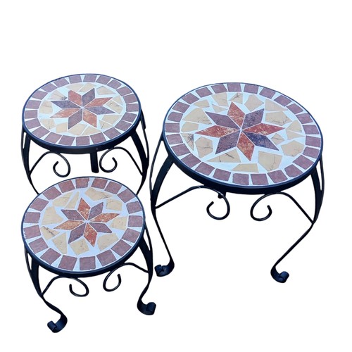 137 - 3 TILE TOPPED MOSAIC PLANT STANDS