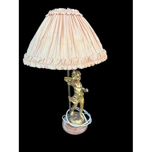 155 - A GILT CHRUB LAMP WITH MARBLE BASE