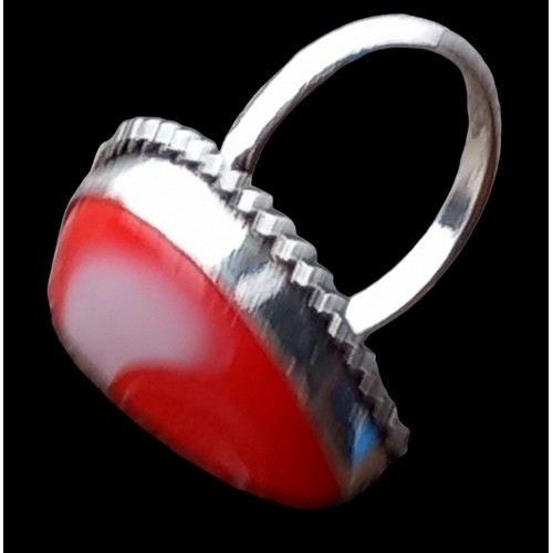 206 - A SILVER 1/2 MOUNT SEMI PRECIOUS RED STONE RING