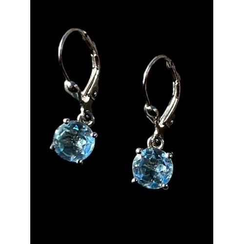 224 - A PAIR OF SILVER AQUAMARINE EARRINGS