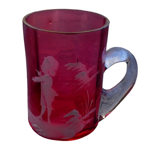 230 - A MARY GREGORY SMALL ANTIQUE RUBY GLASS JUG