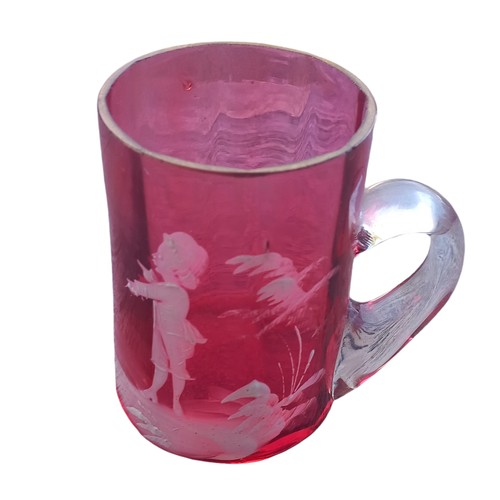 230 - A MARY GREGORY SMALL ANTIQUE RUBY GLASS JUG