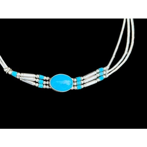 184 - A SILVER AND TURQUOISE CHOKER