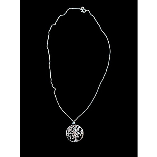 244 - A SILVER TREE OF LIFE GEM SET PENDANT ON A SILVER CHAIN