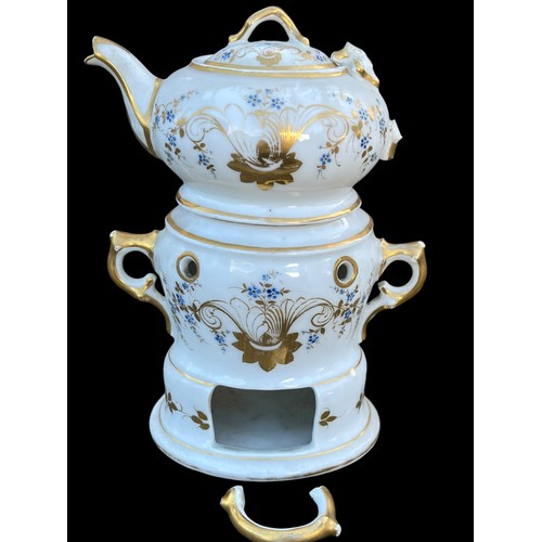 297 - A HAND PAINTED GILDED BACHELORS  TEAPOT ON BASE