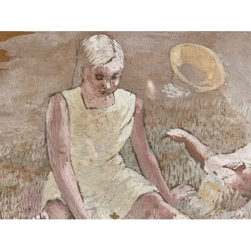 301 - 2 YOUNG WOMEN SUNBATHING IN MEADOW A CHALK/PASTEL SIGNED AND DATED 1939 IRIS BROOKE (1905-1981) 20x1... 