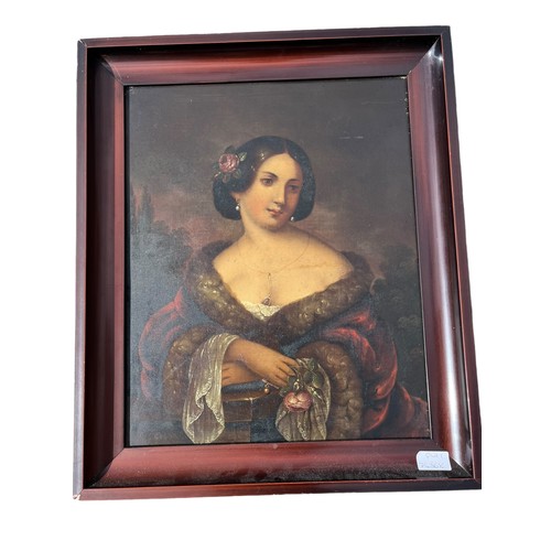 310 - AN 18c PORTRAIT OF A LADY IN OILS ON  METAL 22X18.5