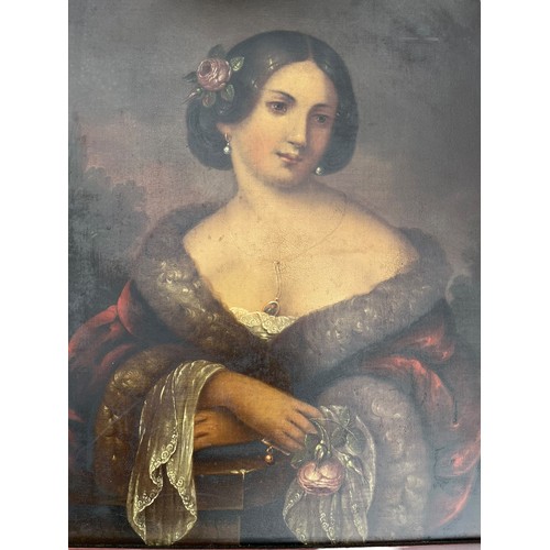 310 - AN 18c PORTRAIT OF A LADY IN OILS ON  METAL 22X18.5