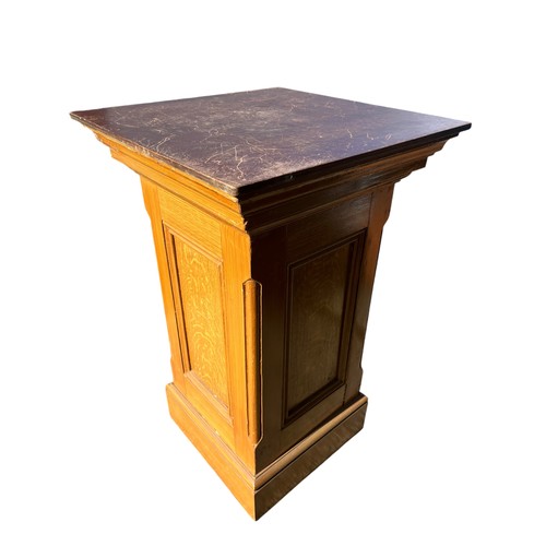 312 - 19th CENTURY SCUMBLED PINE BUST STAND IN GOOD CONDITION MARBLE TOP HAS BEEN REPLACED WITH WOOD