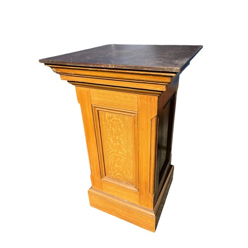 312 - 19th CENTURY SCUMBLED PINE BUST STAND IN GOOD CONDITION MARBLE TOP HAS BEEN REPLACED WITH WOOD