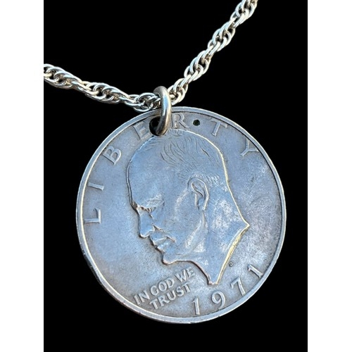 278 - A SILVER 1971 ONE DOLLAR ON A SILVER CHAIN