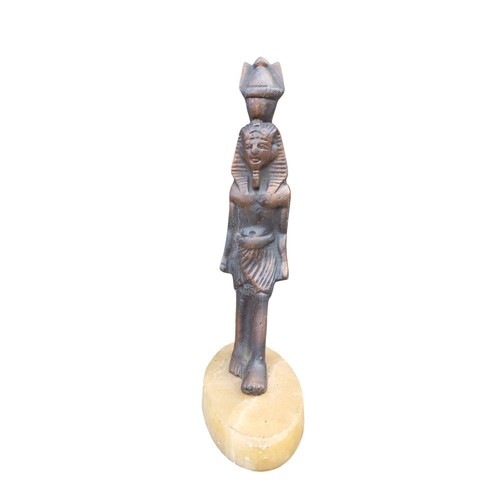 385 - 2 EGYPTIAN COPPER FIGURES ON MARBLE BASE