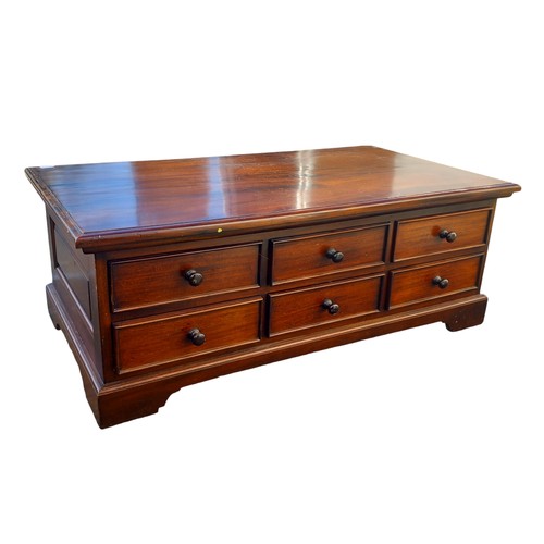 352 - MAHOGANY 6 DRAWER DOUBLE SIDED COFFEE TABLE