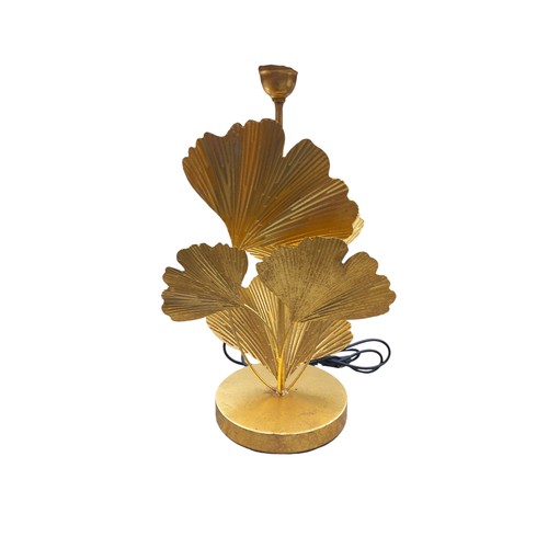 359 - A LILLY PAD STYLE TABLE LAMP IN A GILT FINISHED WITH A NEW GREEN SHADE