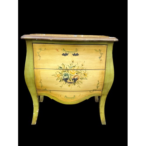 439 - A HAND PAINTED FRENCH STYLE BOW FRONT CHEST