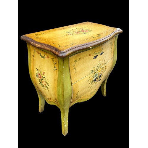 439 - A HAND PAINTED FRENCH STYLE BOW FRONT CHEST