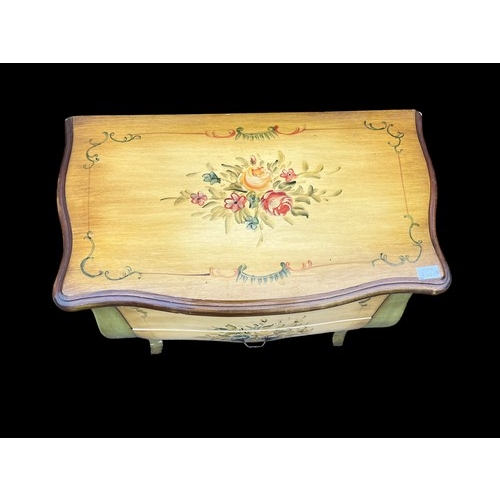 439 - A HAND PAINTED FRENCH STYLE BOW FRONT CHEST